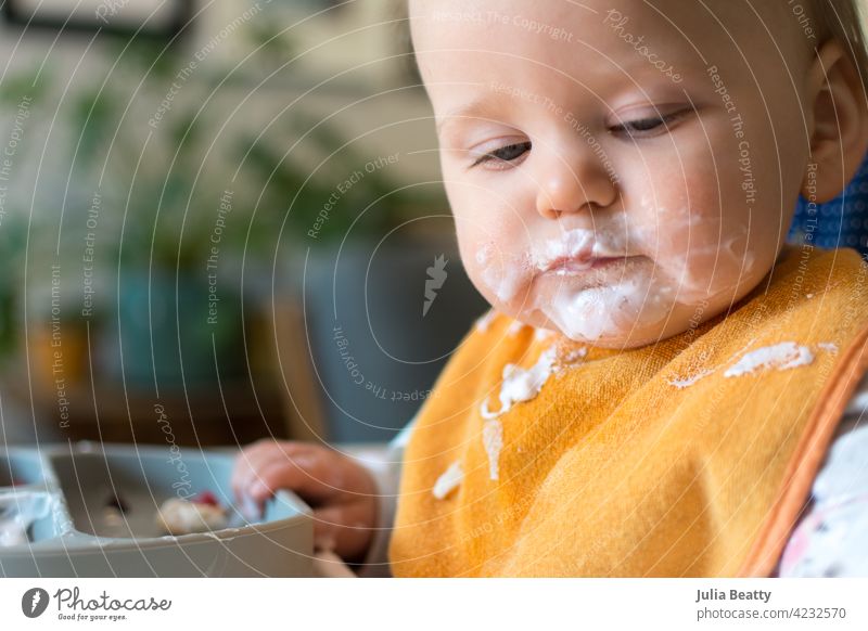 11 month old baby self feeding Greek yogurt; baby led weaning exposure to allergenic dairy allergy greek yogurt first food baby food infant child