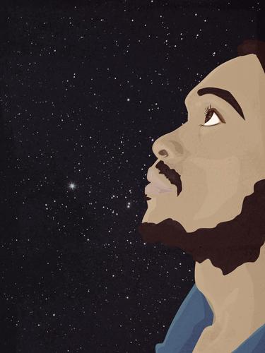 Man staring at the nightsky dreamily man african ethnicity beard dreaming wishing hoping stars wishing on a star hope idealist future Stars Starry sky Night sky