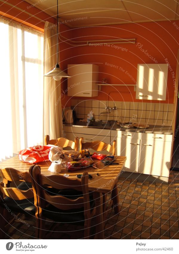 flood of light Kitchen Cupboard Table Bright window Shadow Orange