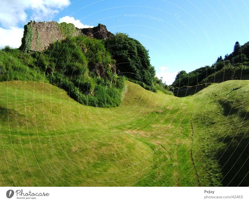 castle ruin Ruin Wall (barrier) Grass Hill Green Mountain Scotland