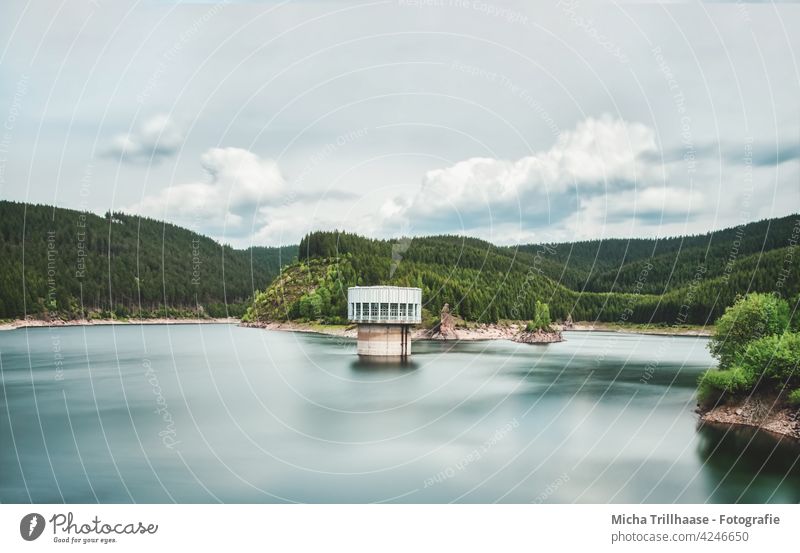 Schmalwasser Dam / Thuringian Forest River dam Lake Water Body of water Thueringer Wald mountains Hill Tower Sky Clouds Nature Landscape panorama Vantage point