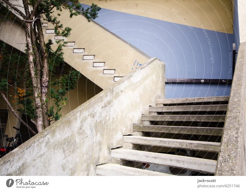 Concrete cast step by step Architecture Stairs Level Height difference Structures and shapes Weathered Ravages of time Lanes & trails Authentic Erlangen