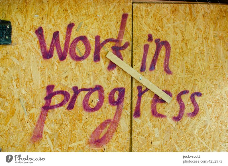 work in progress ongoing work English Handwriting Word chipboard pressboard Flap Lettering Characters Closed Detail Creativity Box Decoration Simple Wooden pole