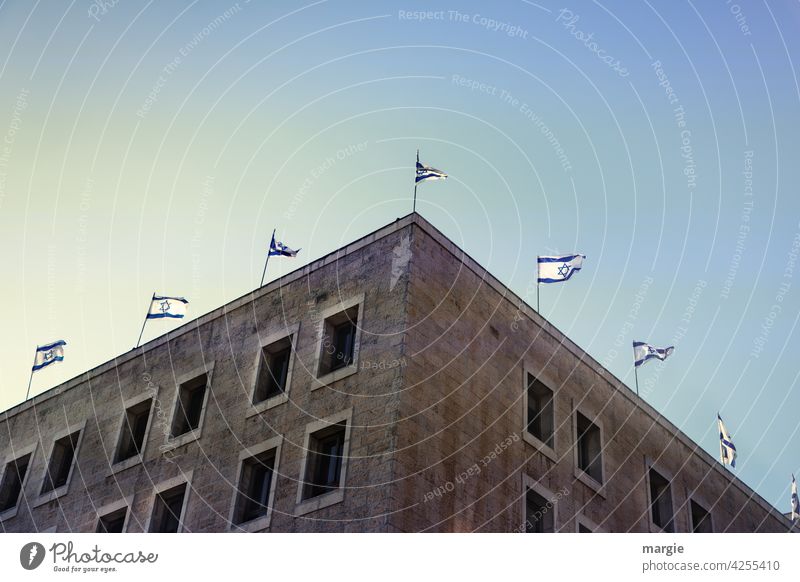 Government building in Jerusalem (Israel) with national flags West Jerusalem Flag Judaism Building Religion and faith National Day Ensign Tourist Attraction