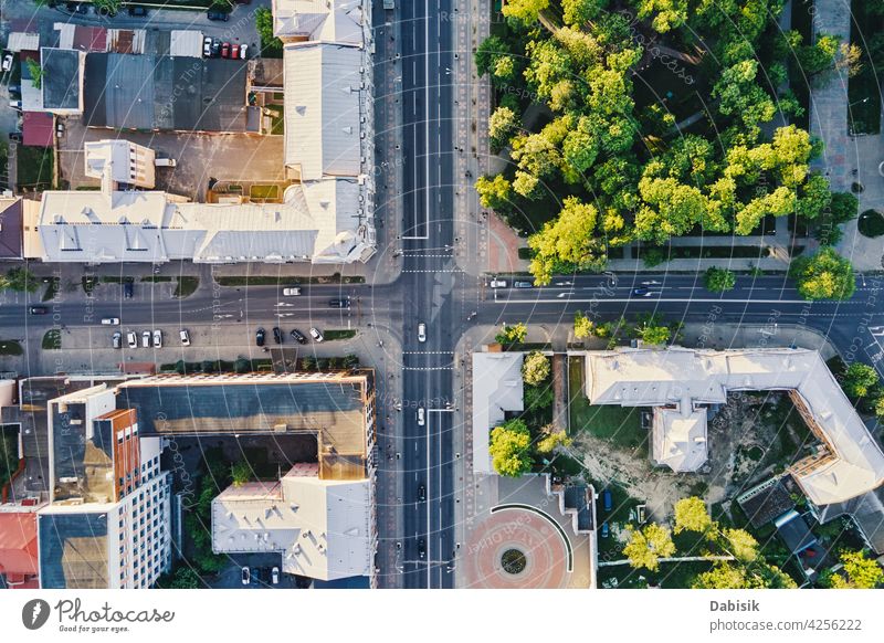 Aerial view of city crossroad with cars traffic street architecture town aerial belarus aerial view building cityscape country destination europe landmark