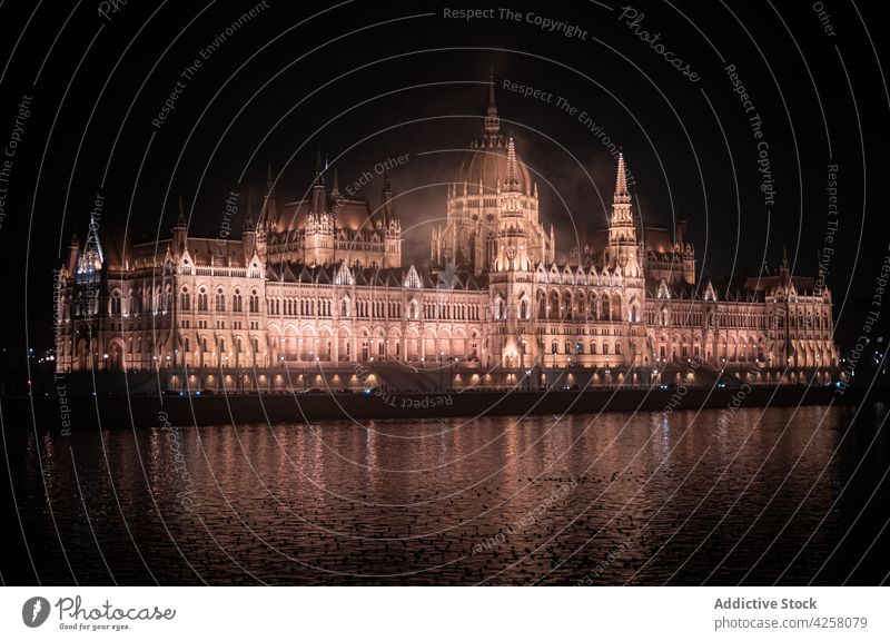 Majestic historic palace illuminated brightly at night hungarian parliament building majestic grand exterior architecture heritage sightseeing budapest facade