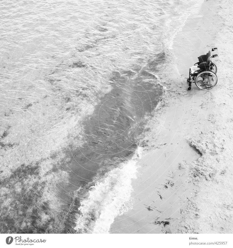 Bicycle | Alternative Sand Water Beautiful weather Waves Coast Beach Baltic Sea Transport Means of transport Passenger traffic Vehicle Wheelchair Stand Bravery
