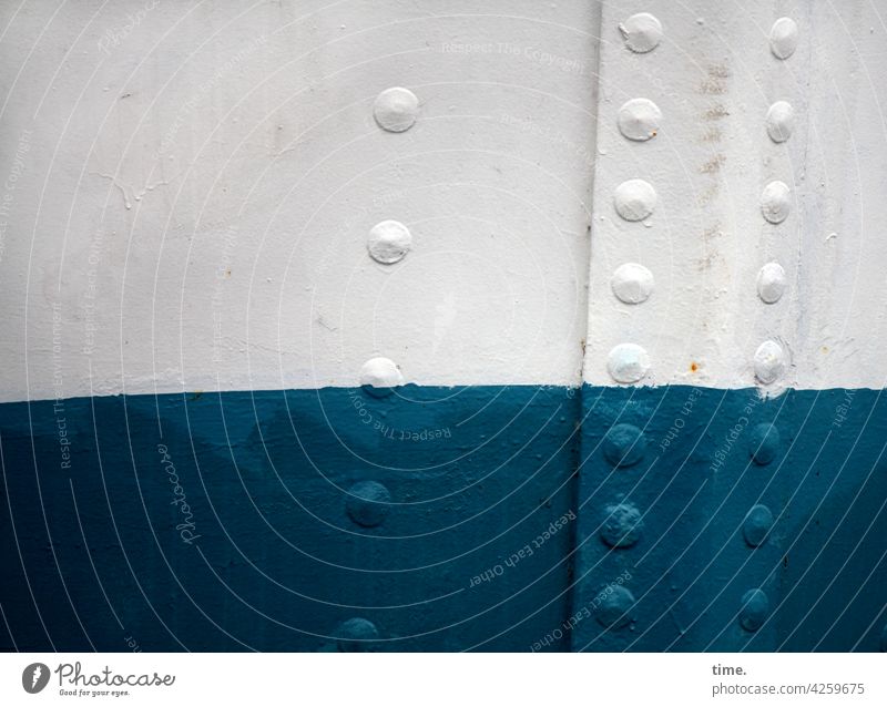 maritime references boat wall ship Steel Rivet Colour Blue White Maritime detail be afloat Transience Safety Protection