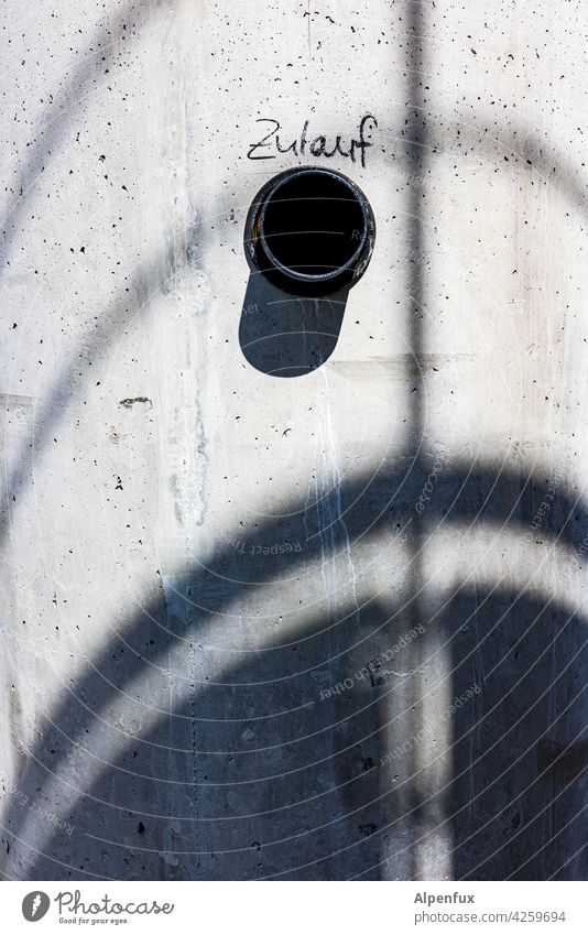 increased inflow Concrete Sewer Reflection Effluent Gully Detail Drainage system Colour photo Exterior shot Deserted Gray Shadow Shadow play