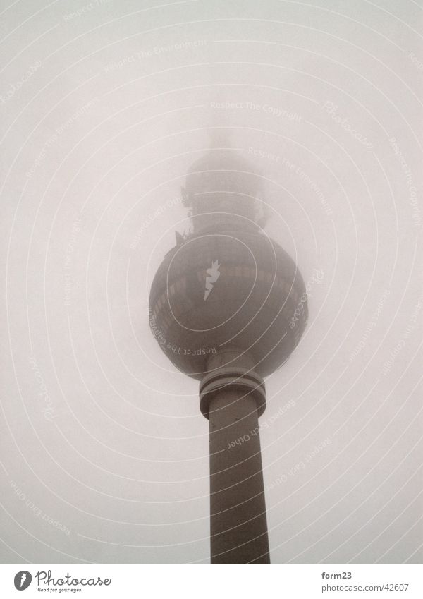 television tower Fog Bad weather Building Architecture Berlin TV Tower Sky Perspective