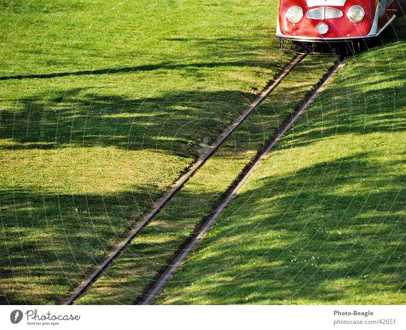 national horticultural show Narrow-gauge railroad Green Railroad tracks Dortmund Cologne Exhibition Buga Porsche locomotive Built in 1958 Lilliput track Lawn