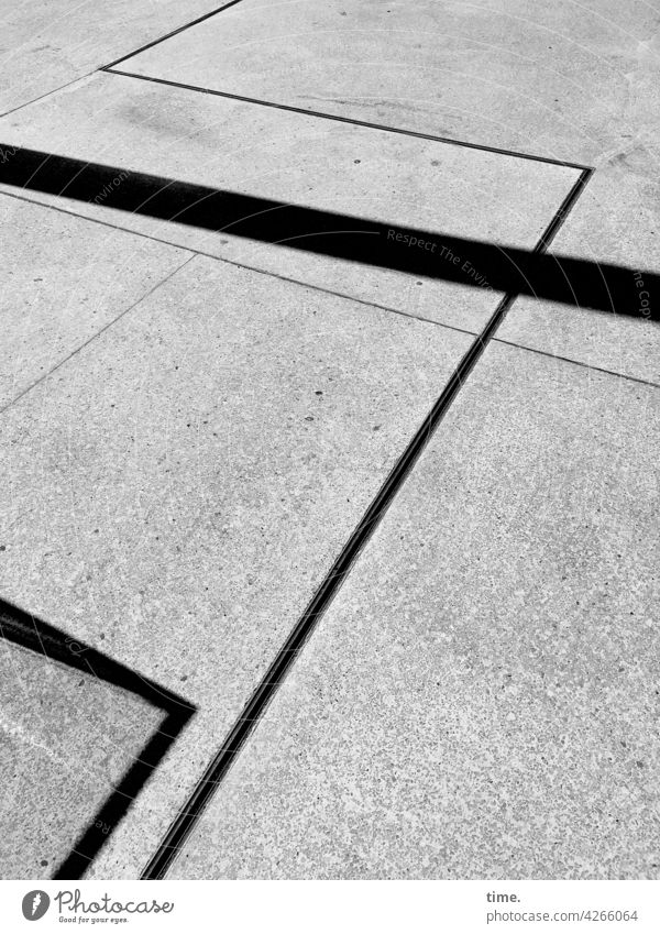 Line Relationships & Corner Ratios Traffic infrastructure Street Empty Lonely Gray Speed blurriness lines Stripe Shadow sunny Sidewalk Pattern Bird's-eye view