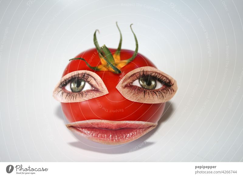 I don't eat anything that has eyes - Tomato with mouth and eyes stuck on it Tomato sauce Nutrition Food Vegetarian diet Vegetable Healthy Eating Organic produce
