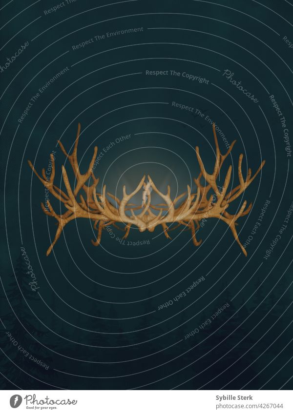 Antler crown floating glowing with a magical light antlers antler crown golden crown nature royalty king queen princess fantasy kingship Prince Charming