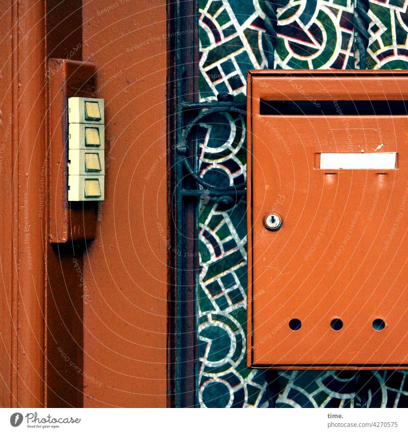 Entrees (41) Mailbox Doorframe Entrance Bell Orange Pattern structure at home tin box Metal