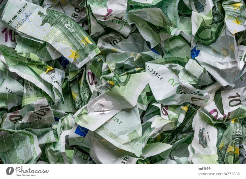 crumpled money - all 100 Euro notes Money crumpled up Bank note Loose change corruption Avaricious Income Paying Financial Industry Banknote finance Euro symbol
