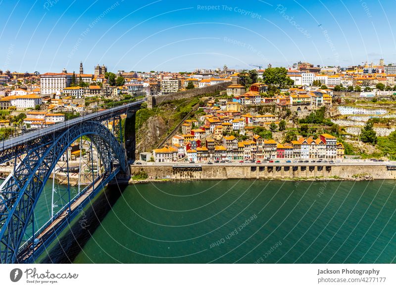 Beautiful panorama of Porto with famous bridge in the foreground, Portugal porto portugal cityscape metro train porto city luis bridge riverside waterfront