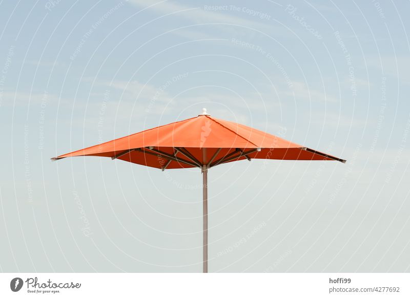 orange parasol in front of blue sky Sunshade Orange Blue Blue sky Orange-red minimalism Beach Summer Minimalistic Vacation mood Cloudless sky Sunbathing rest