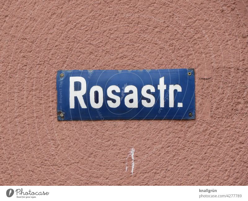 Rose Street street sign house wall Pink Signs and labeling Signage Wall (building) Facade Colour photo Exterior shot Letters (alphabet) Word Clue Characters