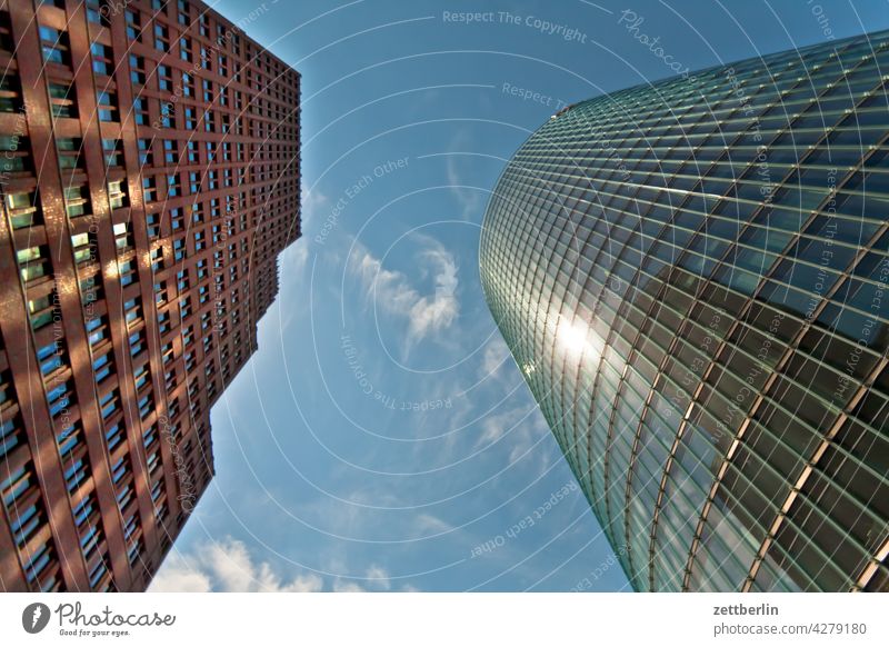 Frog perspective at Potsdamer Platz Architecture Berlin Office city Germany Worm's-eye view Capital city House (Residential Structure) Sky High-rise downtown