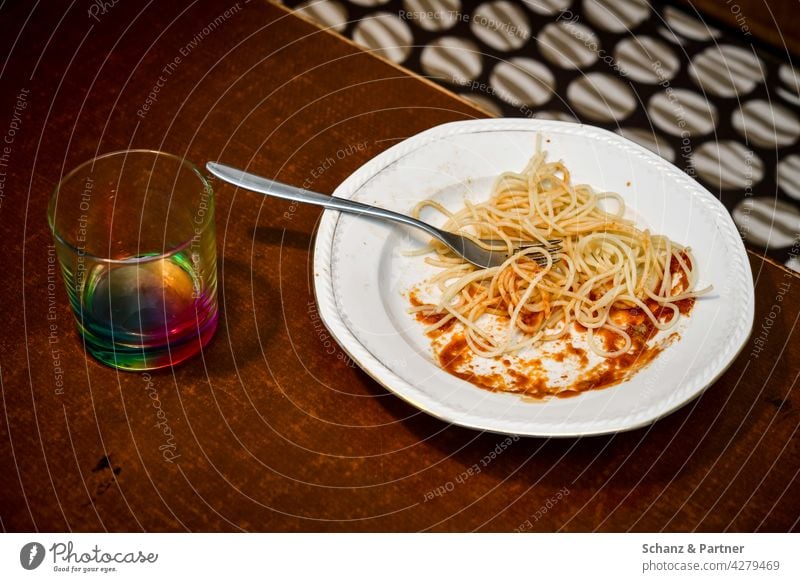 spaghetti half-empty Eating Nutrition remnants favourite meal Food Colour photo Spaghetti Eating disorder Empty food scraps FoodSauce Noodles Lunch Dinner