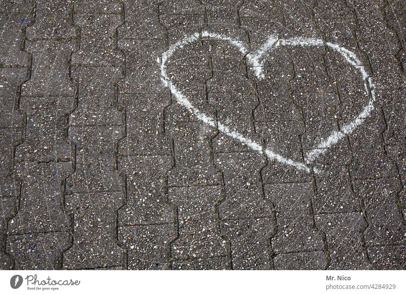 drawn & painted | heart of stone Chalk Heart Sidewalk Street Sign In love out Sincere romantic symbol symbolic Ground off Painted Infancy Creativity Happy Love