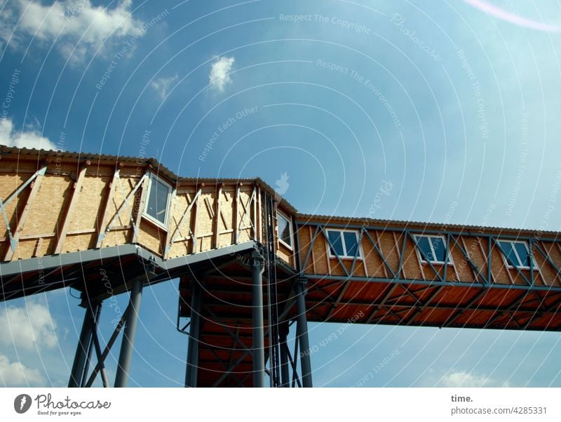 air number Stairs roofed Scaffolding Architecture Manmade structures Crossing Protection Safety Construction site Corridor Window Tall Sky Beautiful weather