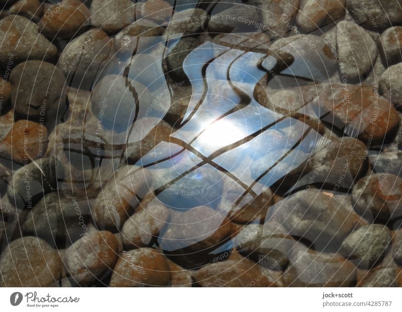 Reflection on calm water surface Water Stone Well Diffuse Abstract Structures and shapes Silhouette Undulating Surface of water Light (Natural Phenomenon)