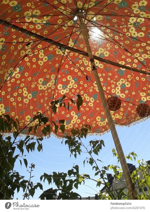 Flowered retro parasol Sunshade Retro Floral Sunlight Vacation & Travel Summer sun protection Balcony Umbrellas & Shades flowery Old fashioned vintage