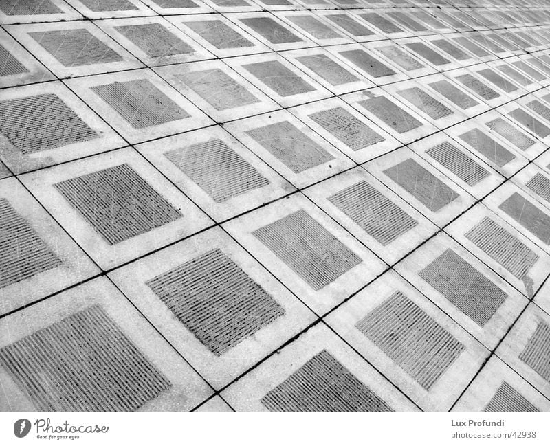 paving slabs Pattern Infinity Obscure Black & white photo Crazy Perspective Paving tiles