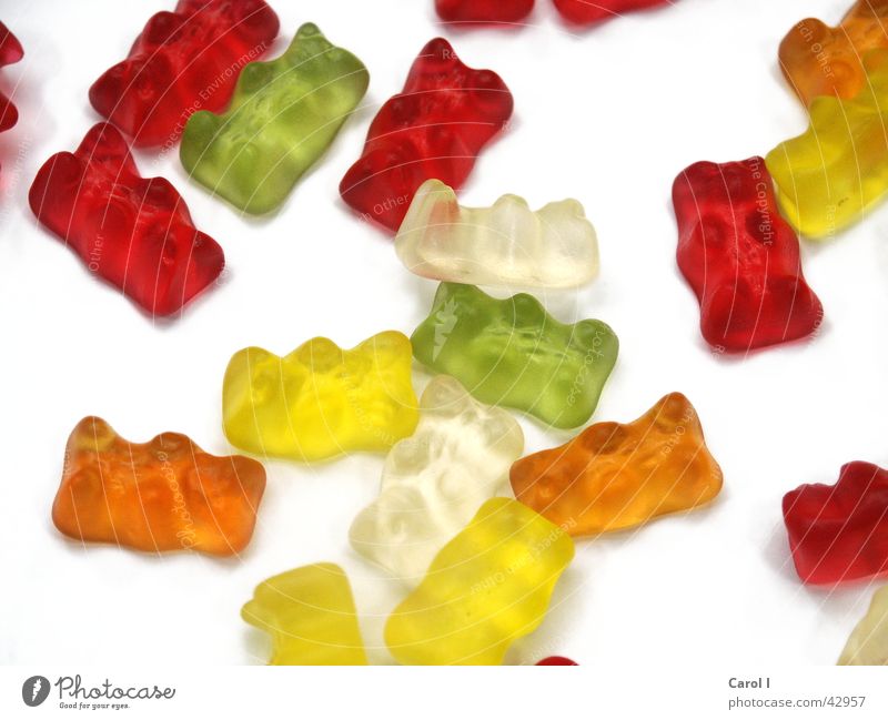 child's dream Gummy bears Unhealthy Candy Toothache Red Yellow Green White Sweet Rubber Childhood dream Dentist Lick Nutrition Finger food Muddled Colour