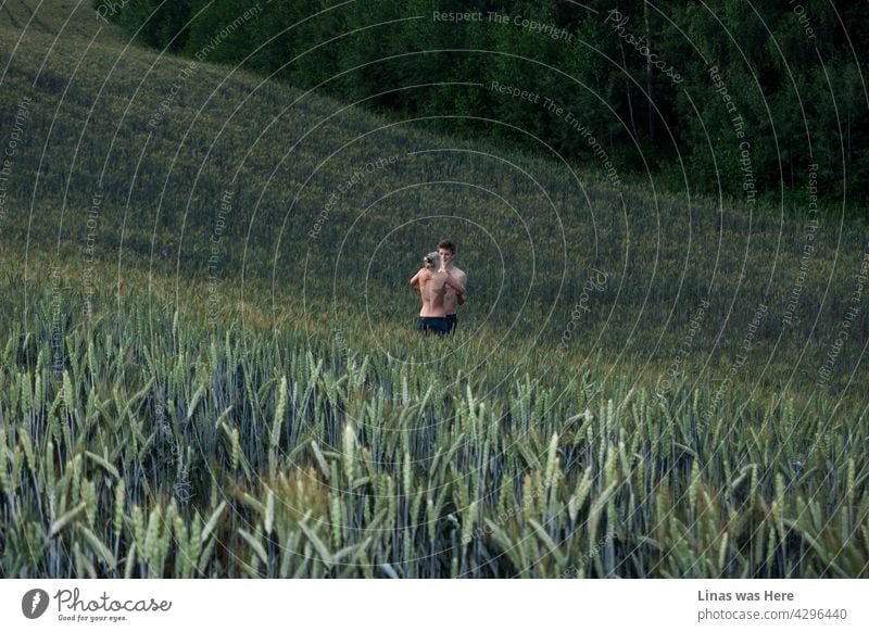 The summer is getting hotter not by days but by hours. And this gorgeous couple is a sexy proof of that. Topless girl and topless boy are falling in love in the middle of these green fields.