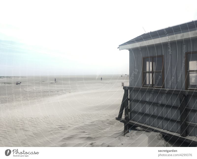 Beach in sight. Pattern Small people Beach hut Horizon Building Walk on the beach Waves Beautiful weather Day Freedom Summer Tourism Trip Exterior shot