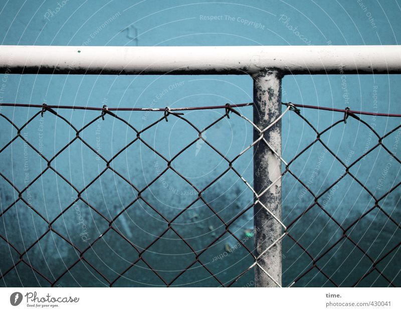xxTx Fence Steel carrier Old Dirty Dark Trashy Blue White Arrangement Services Border Colour photo Exterior shot Close-up Detail Pattern Structures and shapes