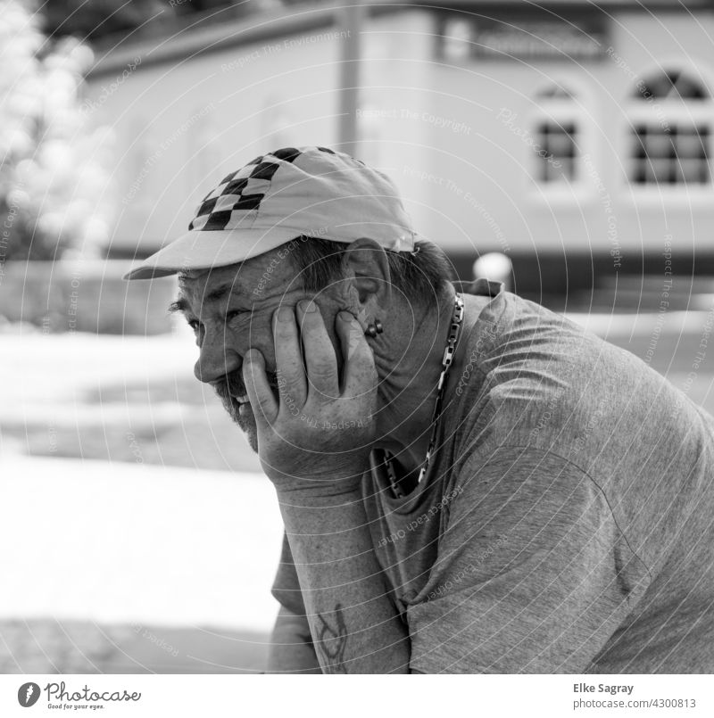 Laughing man ... Man Black & white photo portrait Looking Human being Looking into the camera Face Exterior shot 18 - 30 years Adults