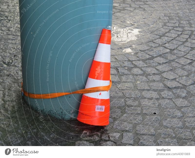 Firm connection Interconnected Pylon Connection traffic caps Column guiding cone warning cone Safety Colour photo Exterior shot Deserted Day Architecture