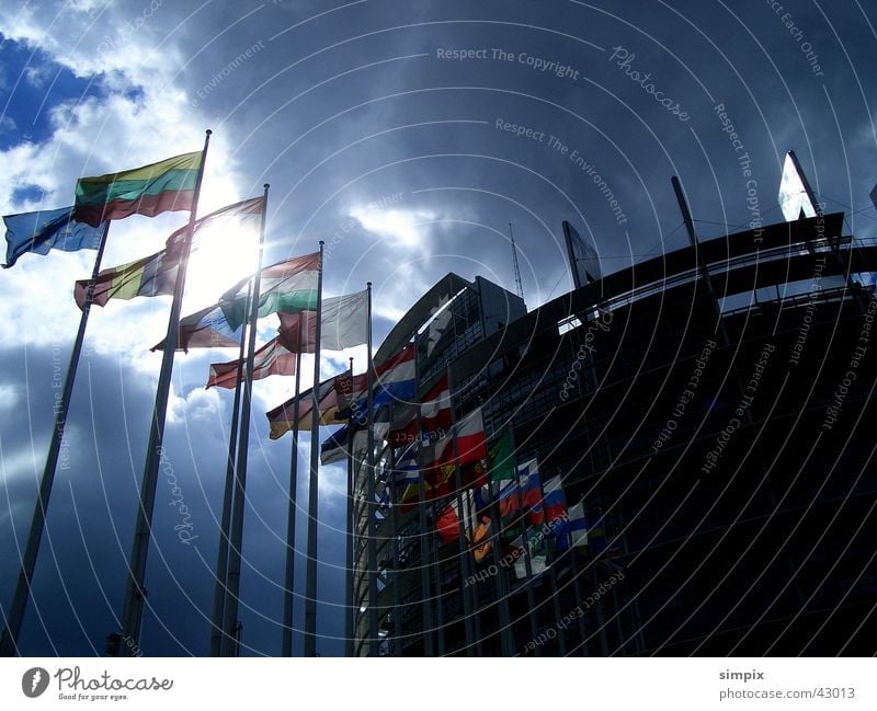 European Parliament Strasbourg Flag Back-light Architecture open house Wind