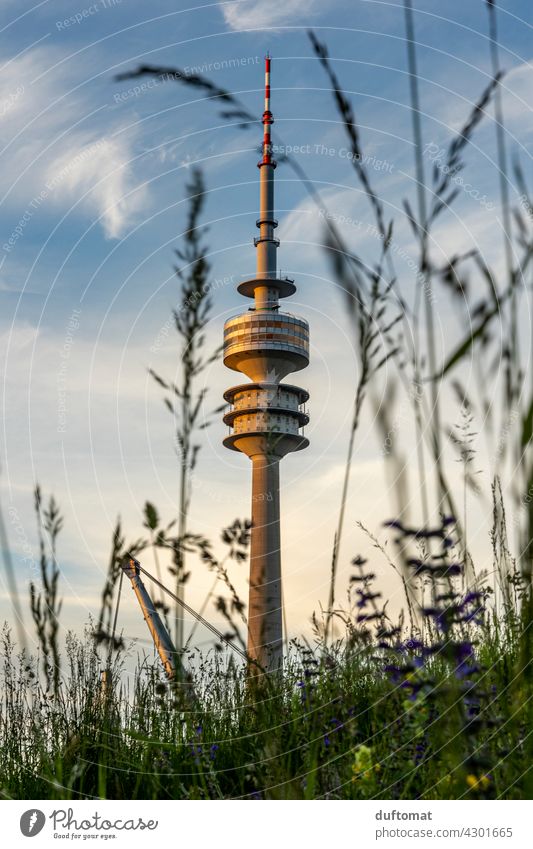 Olympic Tower in Munich at sunset Olympic stadium Sunset Olympic Park Sky Architecture Town Tourism Sightseeing Tourist Attraction Building Manmade structures