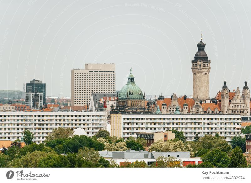 panoramic view of skyline of Leipzig, Germany architecture building city cityscape color image day downtown east germany europe european facade landmark