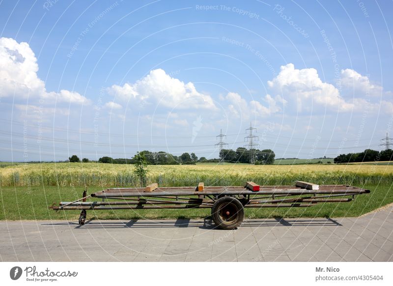 Hay trailer Agricultural machine Agriculture Trailer Agricultural trailer Tractor trailer Blue sky Landscape Hayride Farm Nature Rural Vehicle Transport Field