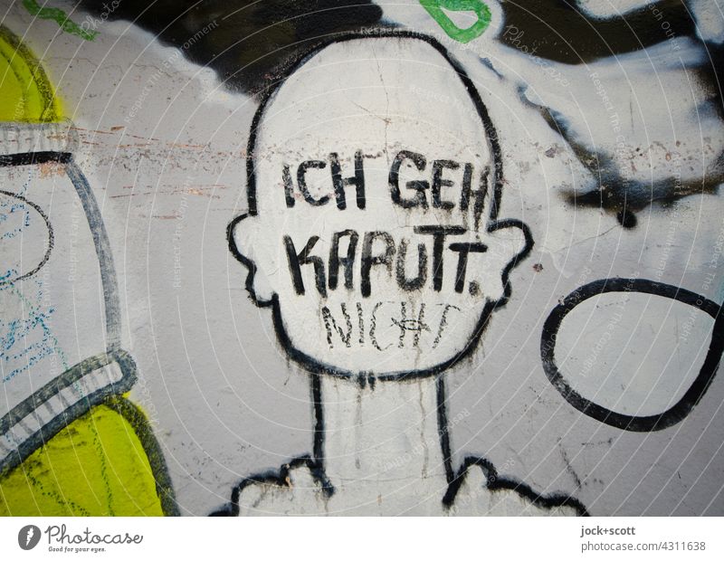 I'M BREAKING. NOT Think ponder Street art Word Subculture Capital letter German Berlin Creativity Graffiti Silhouette Detail Mural painting me