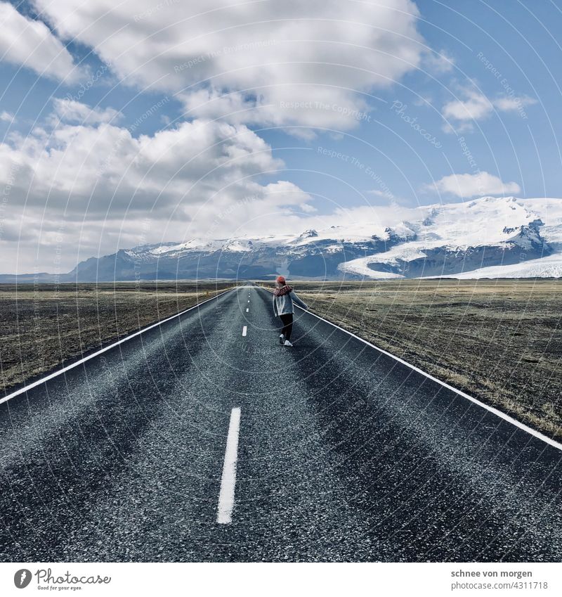 horizon in silence Iceland Street Colour photo Landscape Nature Vacation & Travel Day Traffic infrastructure Mountain Deserted Sky Freedom Lanes & trails