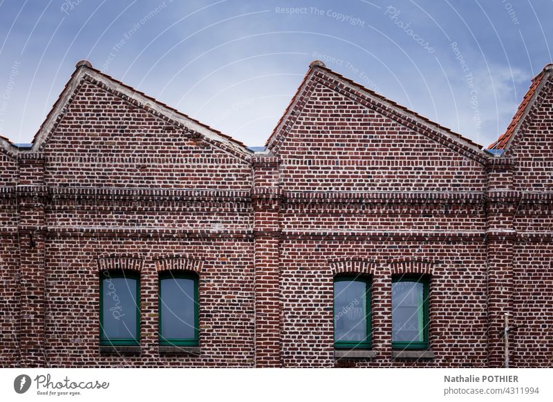Old factory in red bicks building industry industrial manufactory old brick sky blue window Factory Industry Brick Window Industrial plant Wall (barrier) Facade