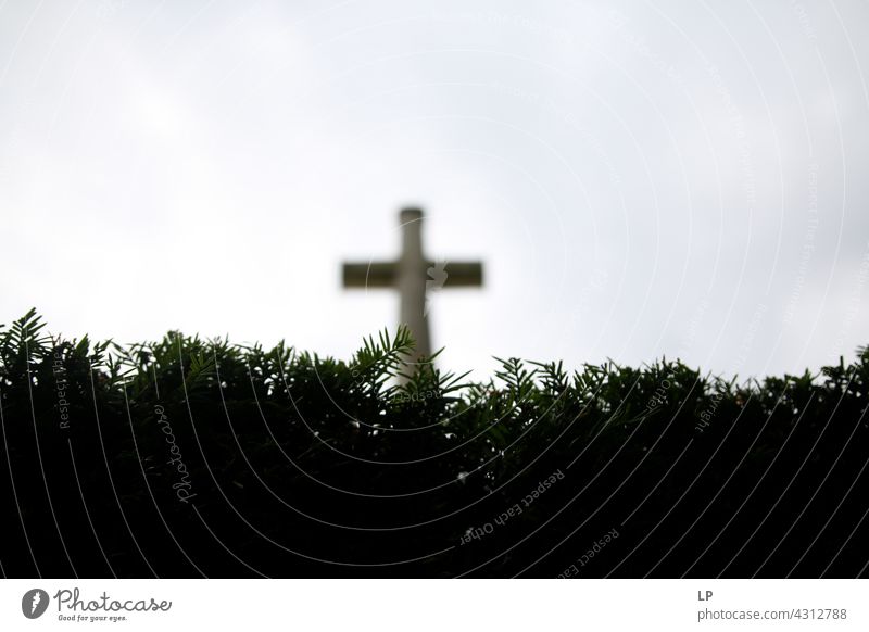 Cross appearing after a fence farsightedness meditative Meditation Way of the Cross Good Friday Hill Sign believe pray Spiritual Light Grief Prayer Hope