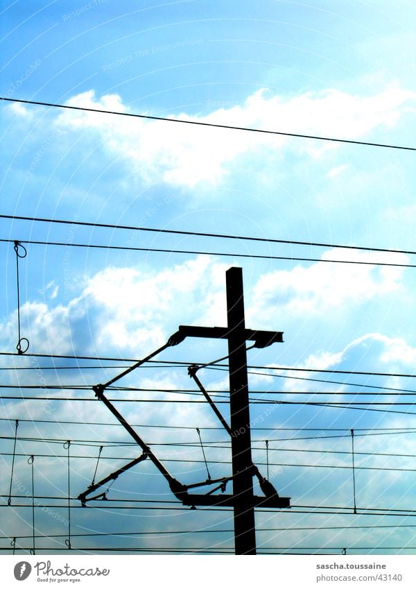 StyleOberleitung Overhead line Danger of Life Electricity Transmission lines Transport Energy industry db Germany Railroad Electricity pylon Conduct ...