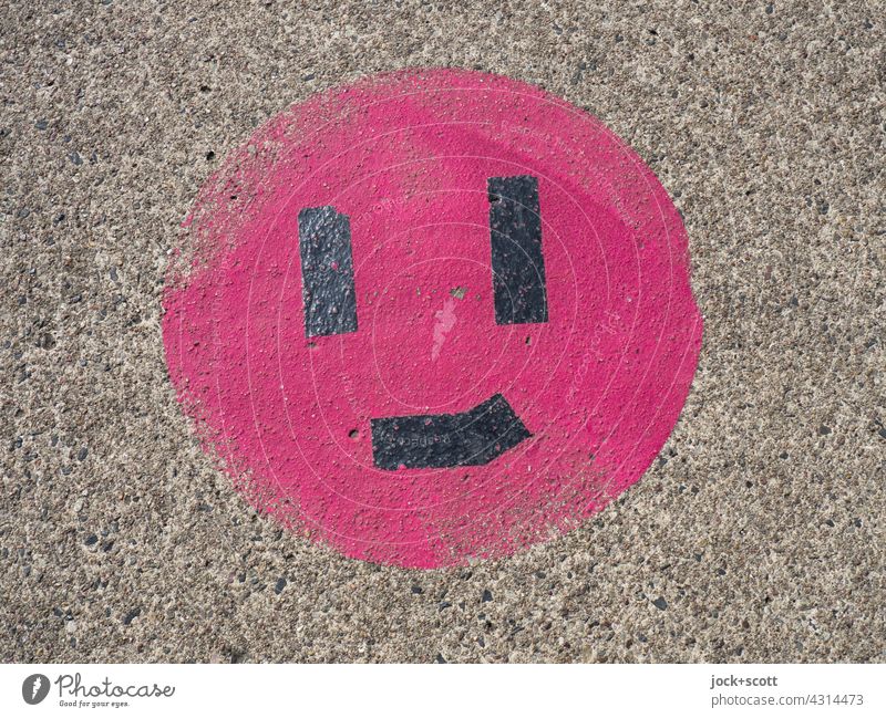 Smiley smile despite wear Smiling Inspiration Simple Circle Street art Creativity Ravages of time Concrete floor Weathered Abrasion Change Friendliness