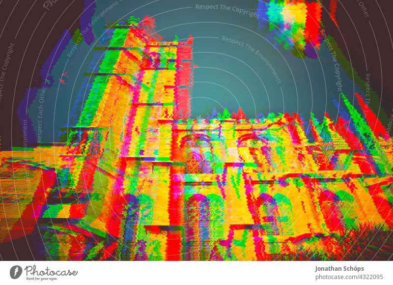 Cathedral in Narbonne, France, multicolor glitch effect Colour photo God Salvation Religion and faith Belief Mysterious Peace Expectation Crucifix variegated