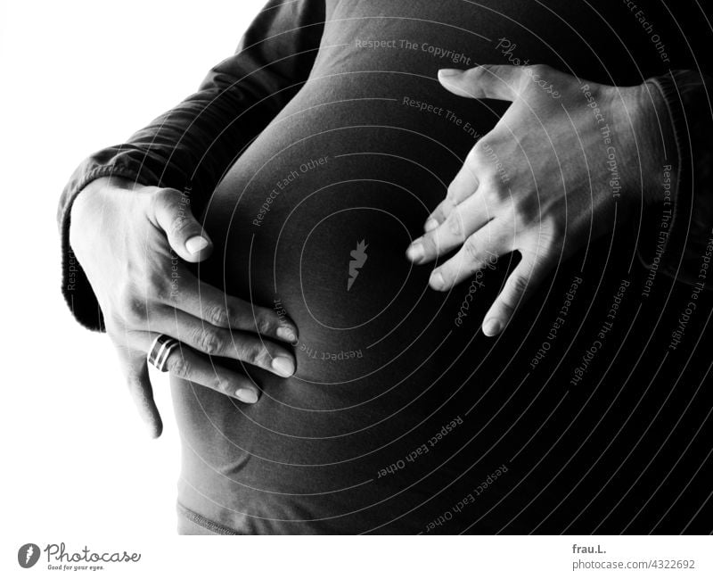 There she kicks pregnancy Baby Woman Pregnant Stomach Tread Kick about Embryo Joy hands