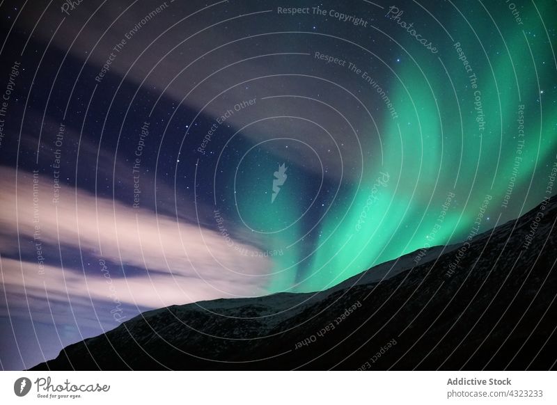 Spectacular Northern Lights in Tromso northern lights aurora borealis Kattfjorden Kvalya Island region Norway winter night landscape iceland space sky astronomy