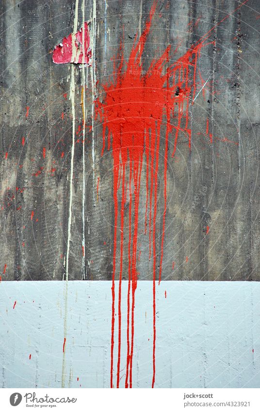 Red blob on concrete Street art Detail Structures and shapes Abstract Color gradient Flow Patch of colour Creativity Graffiti Surface Subculture Stagnating